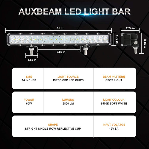 14 Inch 60W Single Row LED Light Bar Pack of 2 O62866