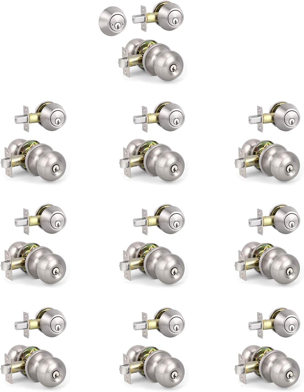 10 Sets Keyed Alike Door Handleset with Deadbolt, Satin Nickel Entry Door Knob with Double Cylinder Deadbolt J28886