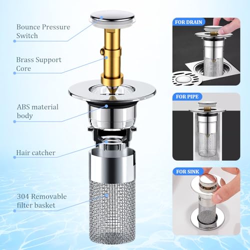 2Pcs Universal Sink Drain Stopper with Hair Catcher R458543