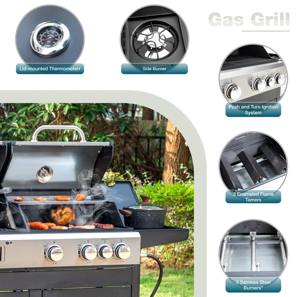 Dual Fuel Gas and Charcoal Grill Combo with Side Burner R643