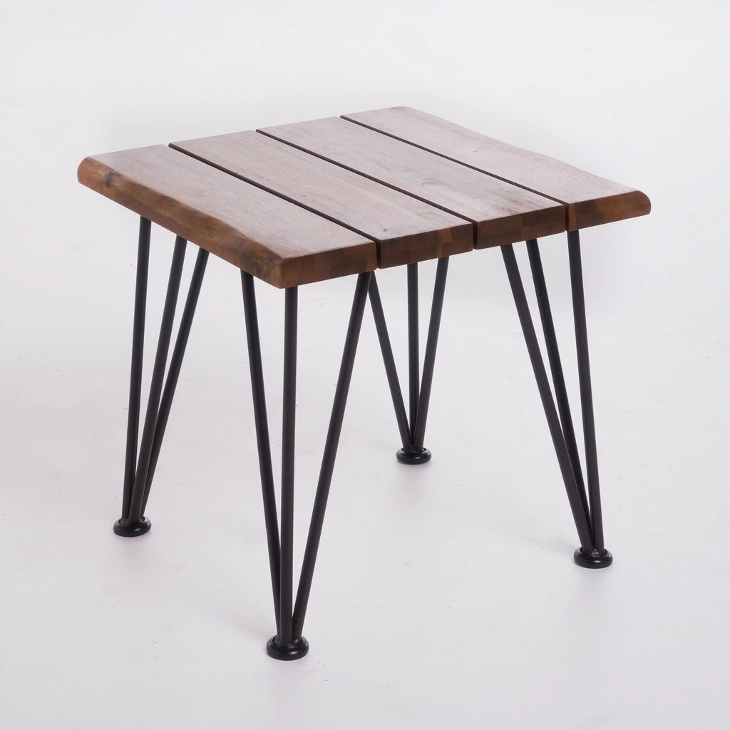 Industrial Accent Table, Teak Finish, Rustic Metal K86001