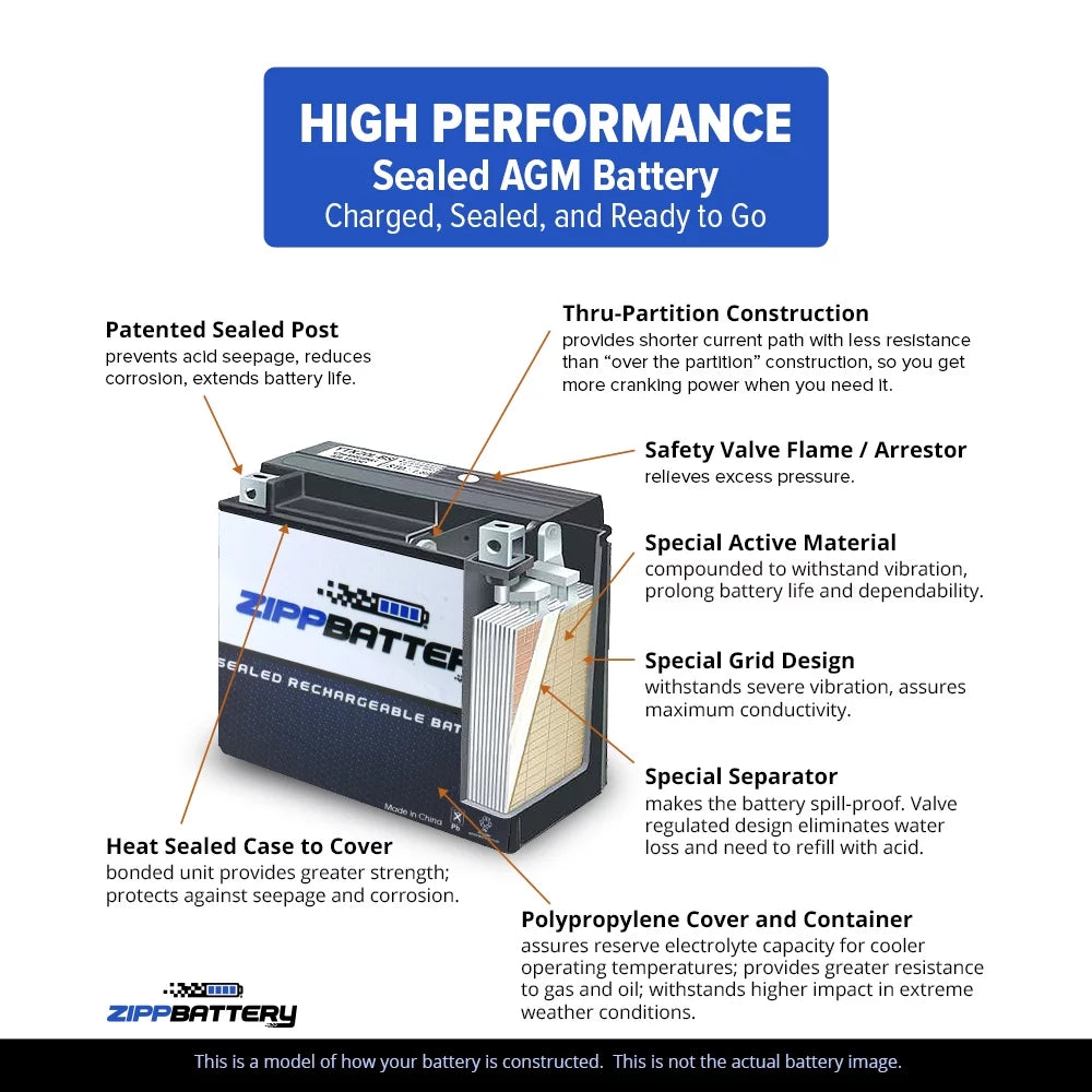 12 Volt 14 Ah 190 CCA Motorcycle Battery V231