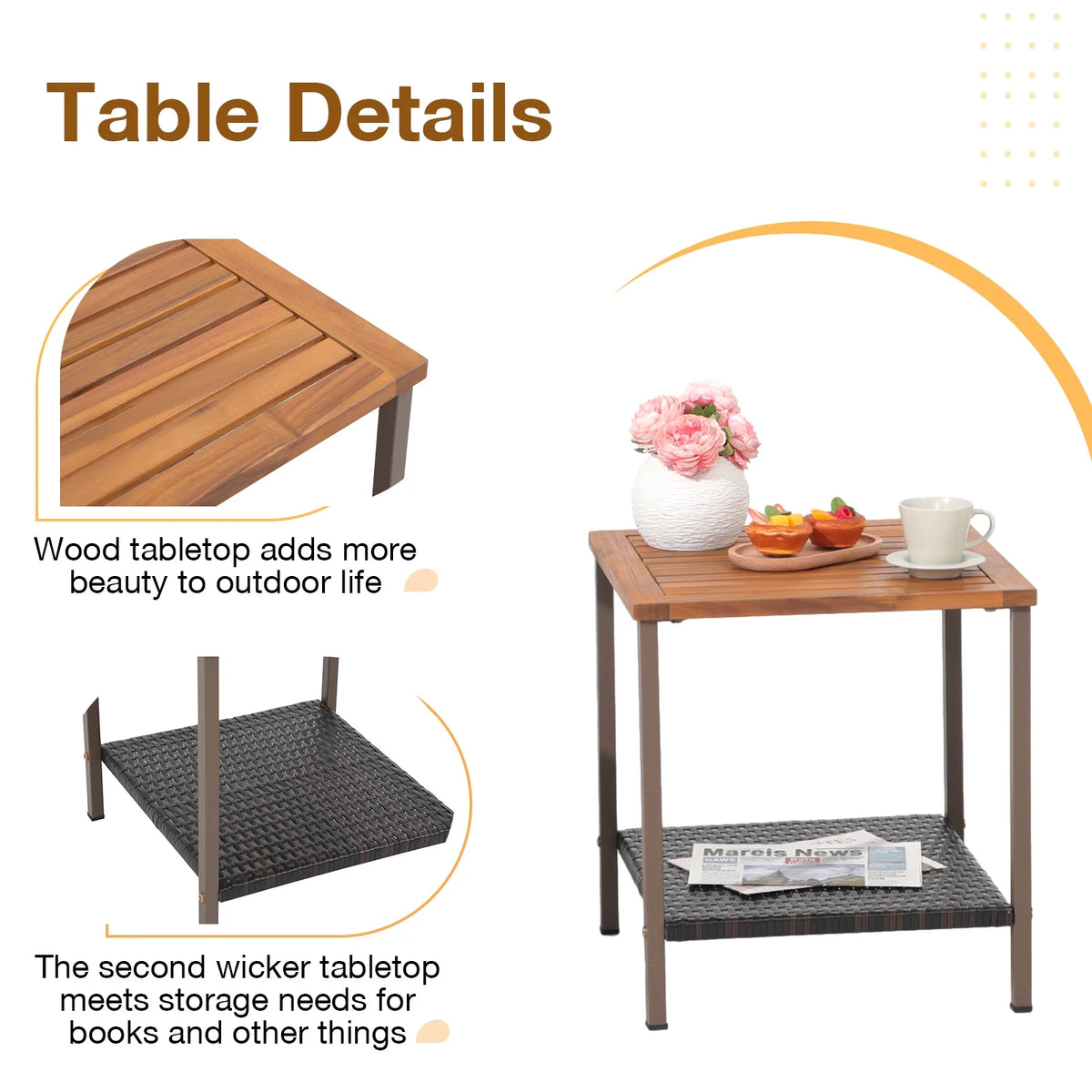 3 Piece Wicker Patio Bistro Set with Coffee Table and Cushions Y787410