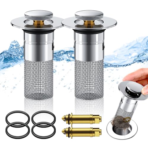 2Pcs Universal Sink Drain Stopper with Hair Catcher R458543
