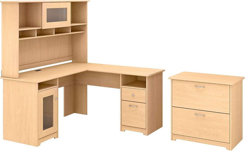 L Shaped Desk with Hutch and Lateral File Cabinet Y9098