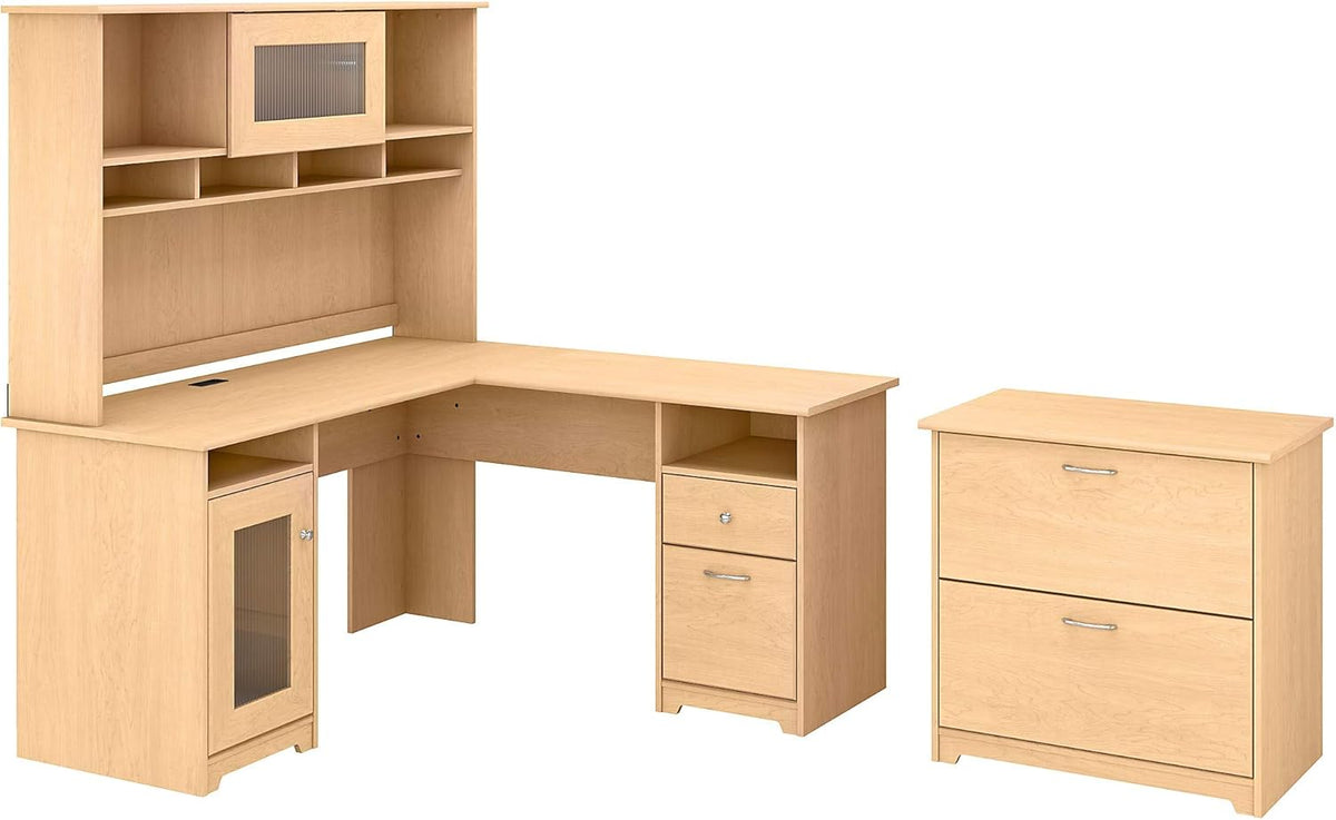L Shaped Desk with Hutch and Lateral File Cabinet Y9098