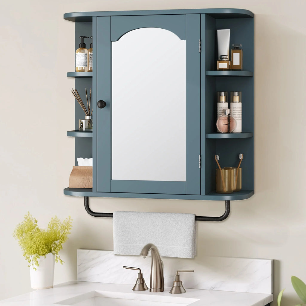 Blue Wall Bathroom Storage Medicine Cabinet with Adjustable Shelves and Towel Rack N390