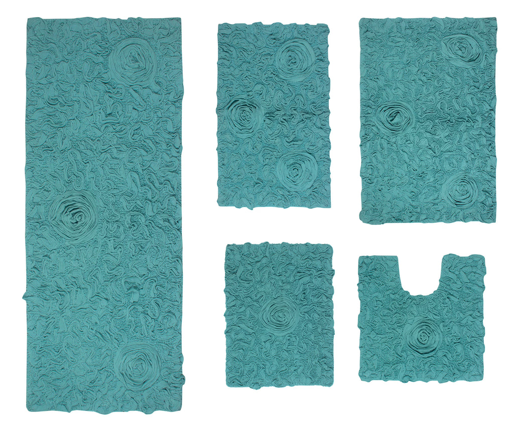 Turquoise 5 Piece Cotton Bath Rug Set K66928
