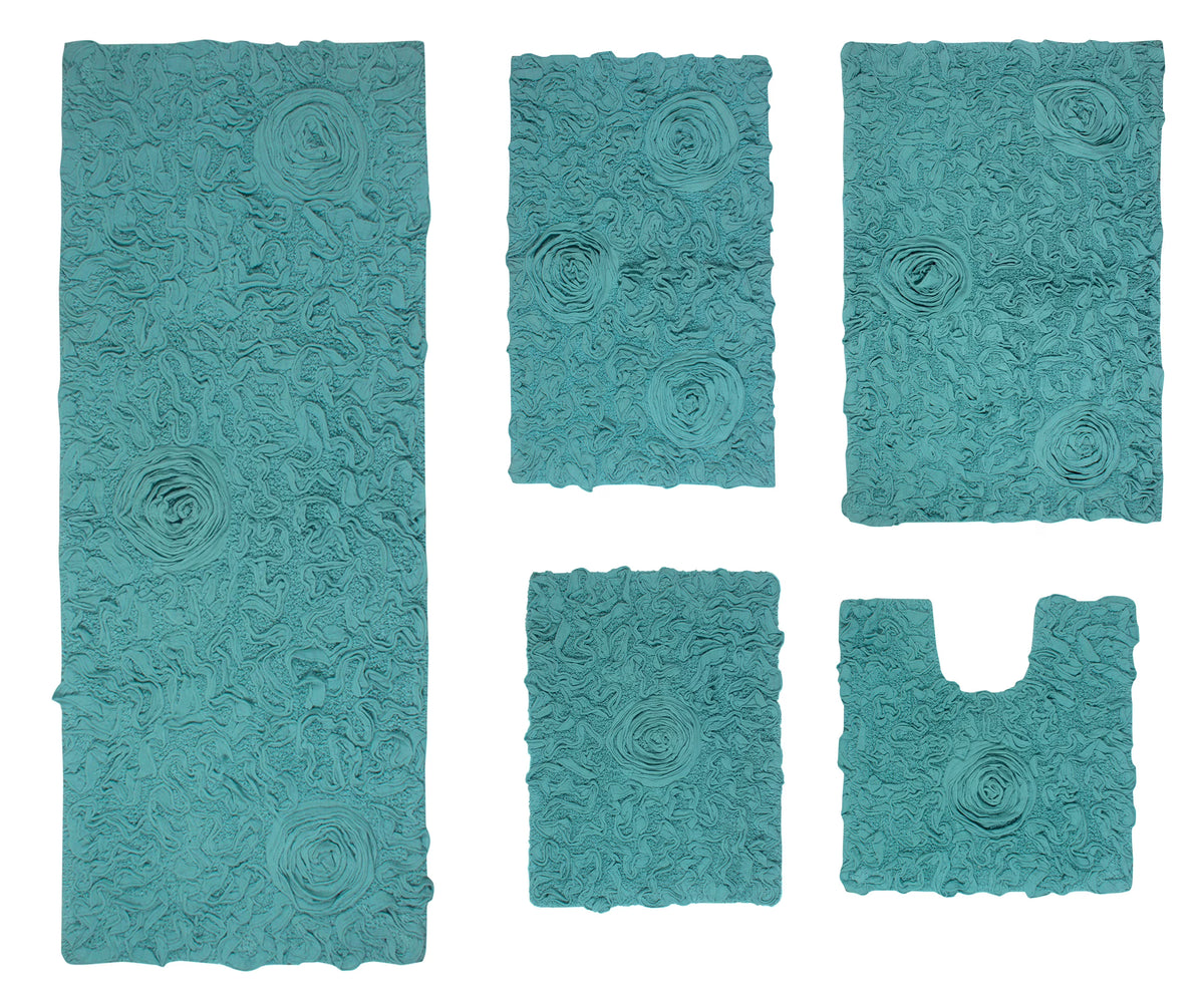 Turquoise 5 Piece Cotton Bath Rug Set K66928