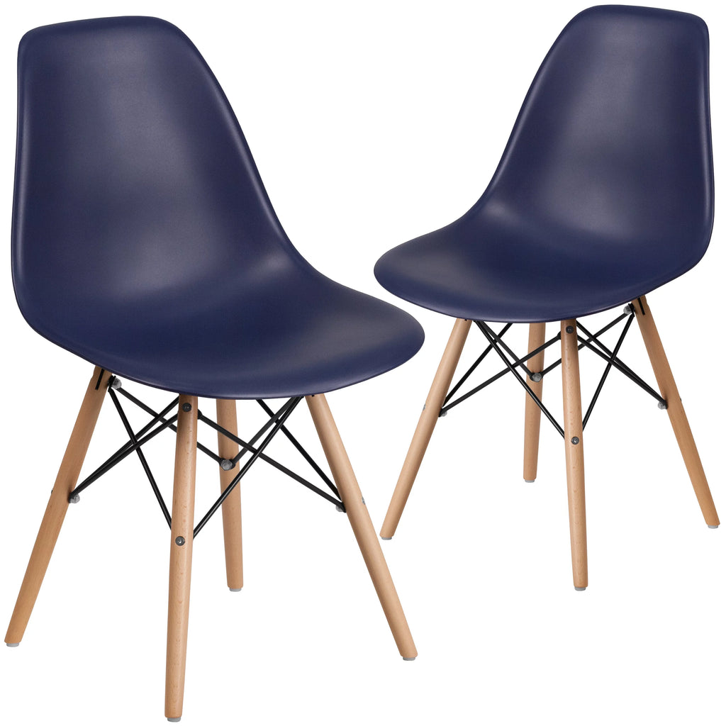 2 Pack Navy Plastic Chair with Wooden Legs K316