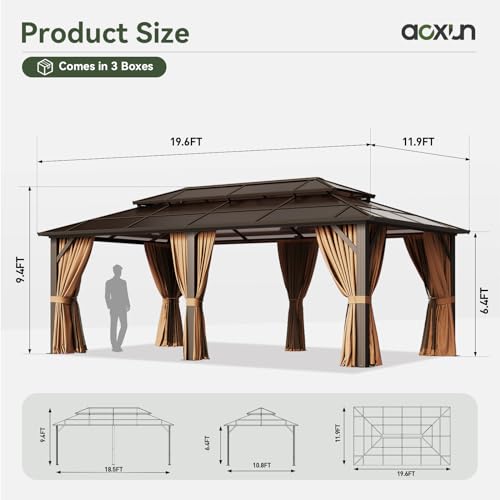 12'x10' Aluminum Hardtop Gazebo with Curtains and Netting Q259