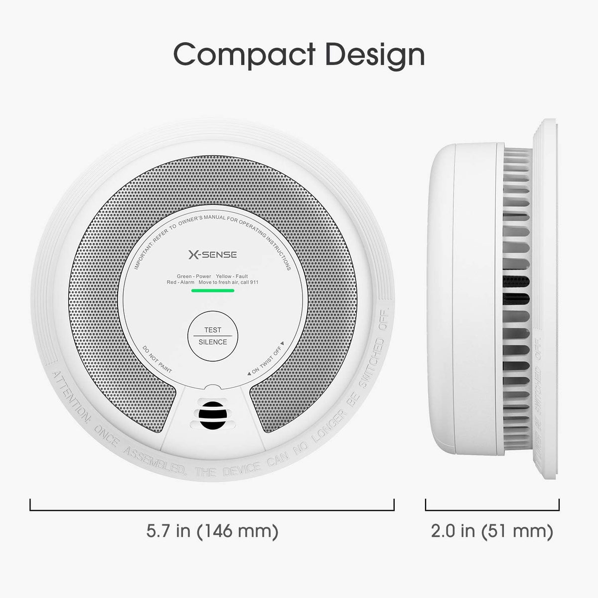 2-in-1 Smoke and Carbon Monoxide Detector Alarm, 10-Year Battery-Operated Dual Sensor, Pack of 3 I477