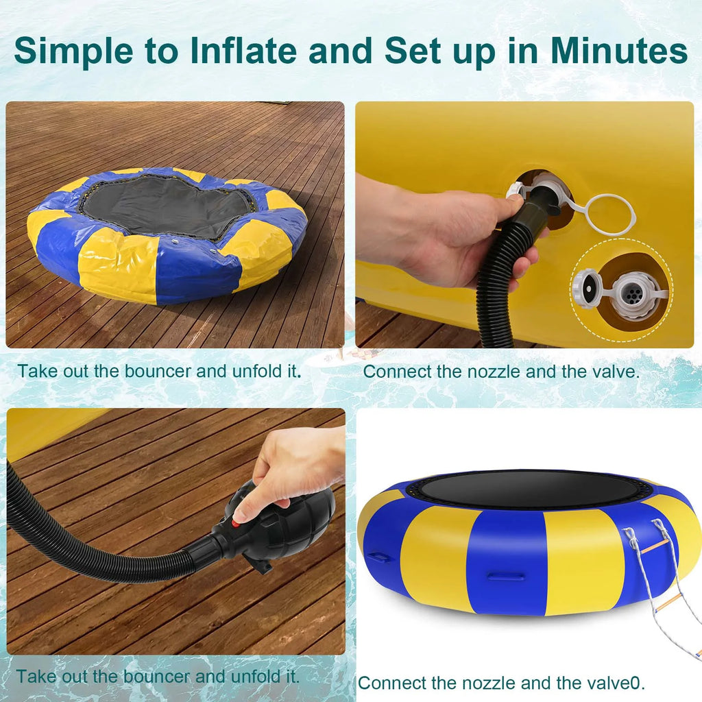 Blue & Yellow 10FT Inflatable Water Trampoline with 4-Step Ladder C576