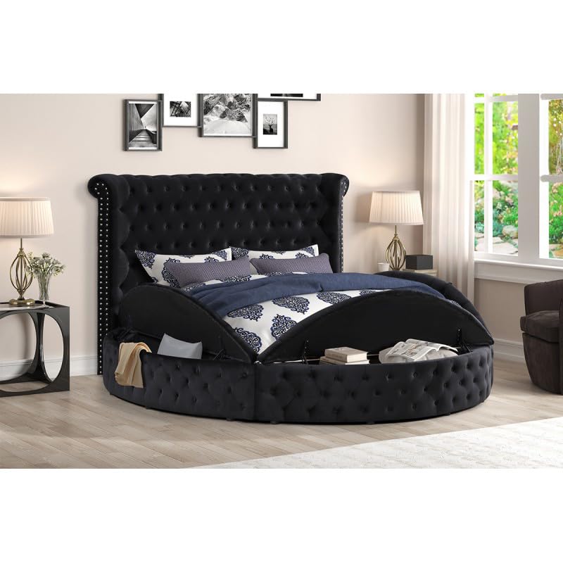 Circle Velvet Tufted Upholstered Platform Storage Bed (Cream, California King) B441