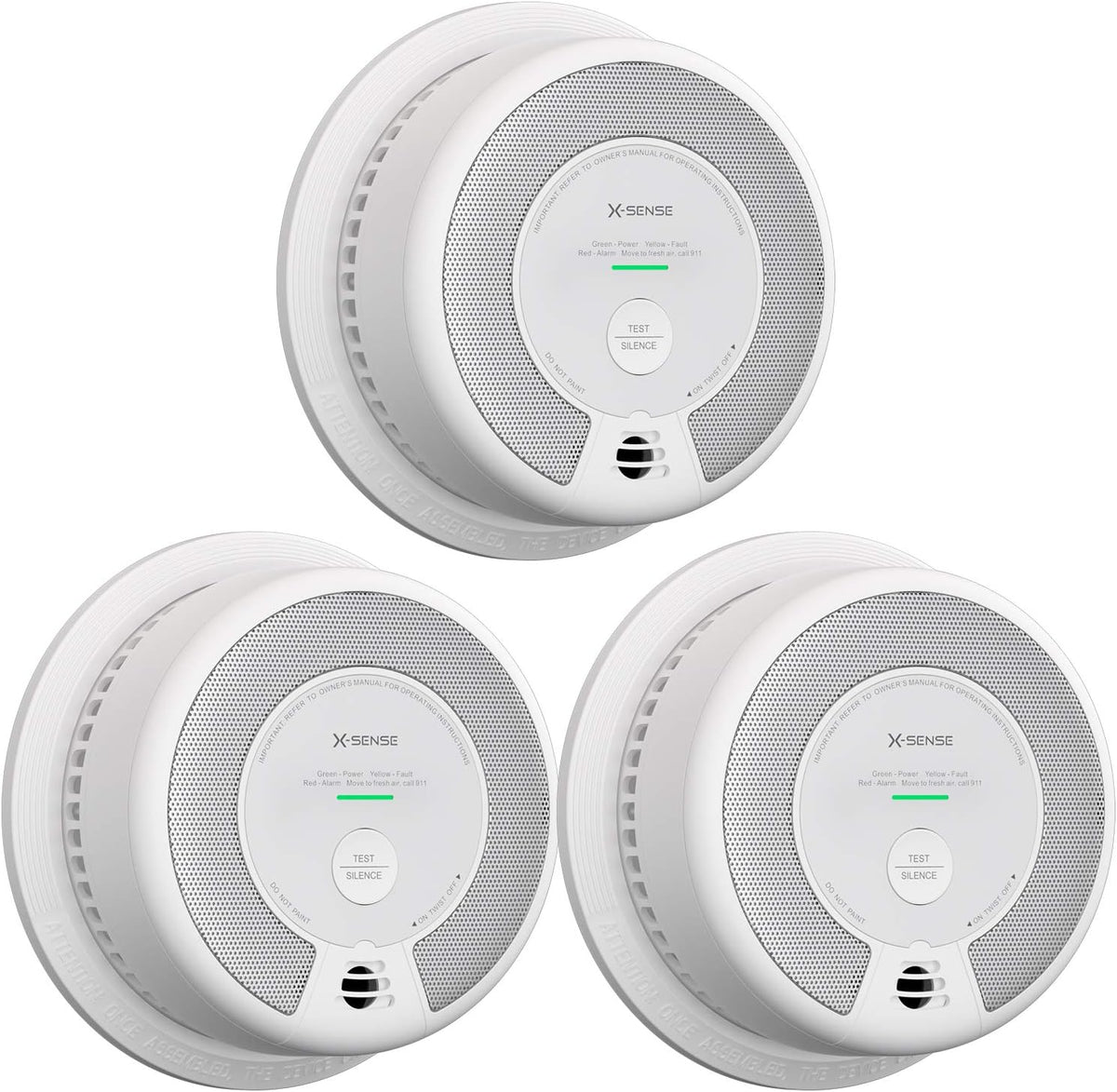 2-in-1 Smoke and Carbon Monoxide Detector Alarm, 10-Year Battery-Operated Dual Sensor, Pack of 3 I477