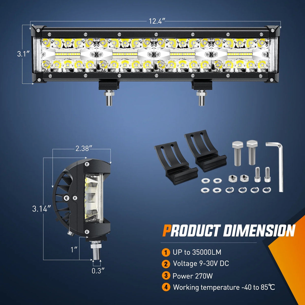 12Inch Triple Row LED Work Light with Wiring Harness Kit B84842
