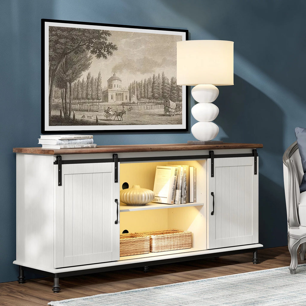White Brown TV Stand with 2 Doors R971