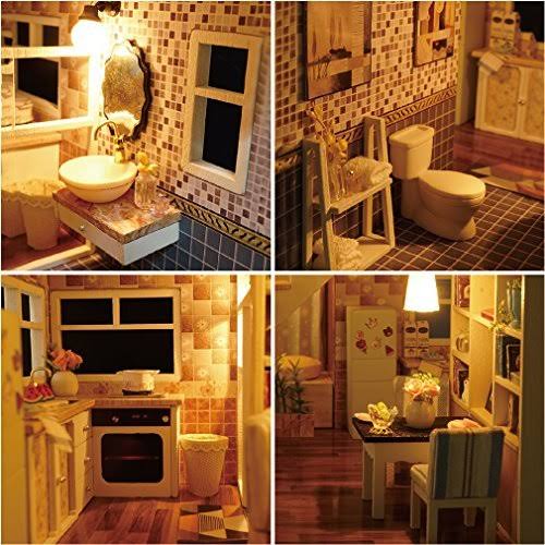 Wooden DIY Dollhouse Kit with Furniture, 1:24 Scale M575