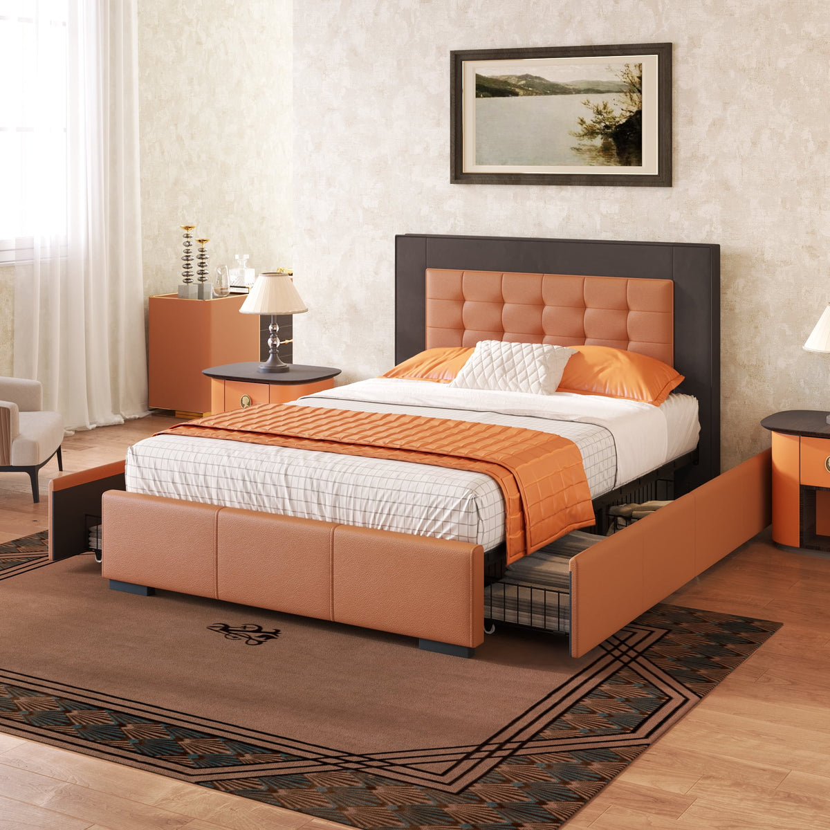 Queen Platform Bed Frame with Drawers W864302