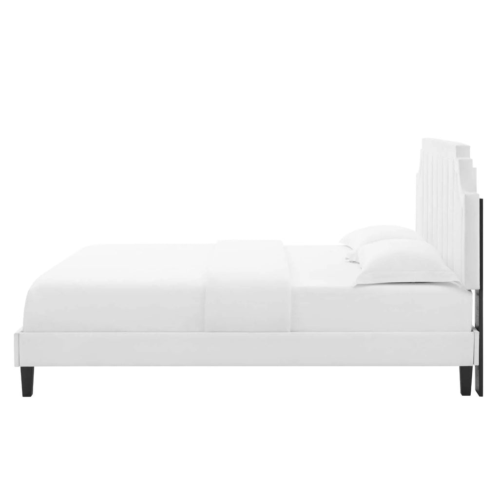Twin Size White Velvet Platform Bed Frame E717478