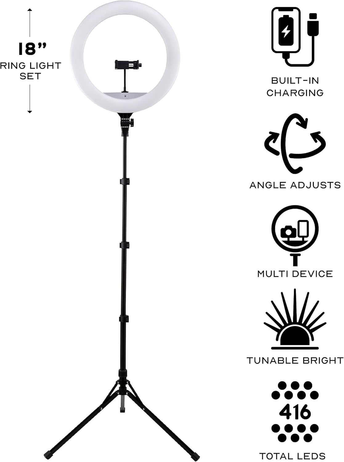 18 Inch LED Ring Light with Stand and Wireless Remote G71448