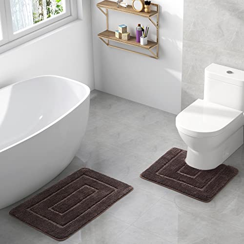 Chocolate Brown Leaf Print Bathroom Rugs, Shower Curtain and Towel Set O356107