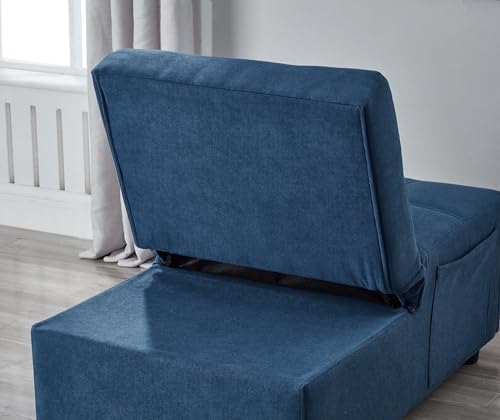 Blue Linen Fabric Convertible Sofa Chair Bed with Pillow V402