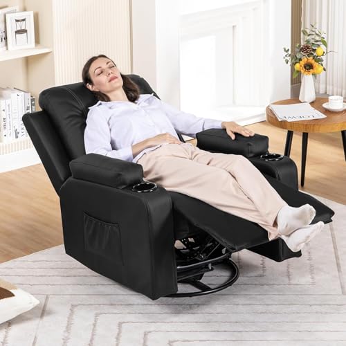Black Swivel Rocker Recliner Chair with Cup Holders K28346