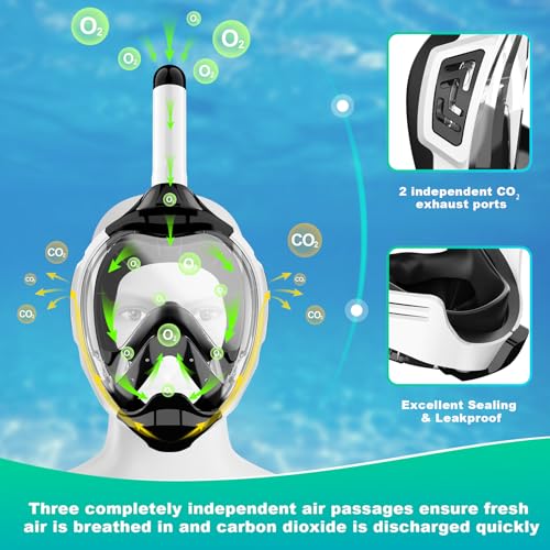Full Face Snorkel Mask with Dry Top Breathing System and Detachable Camera Mount O4079