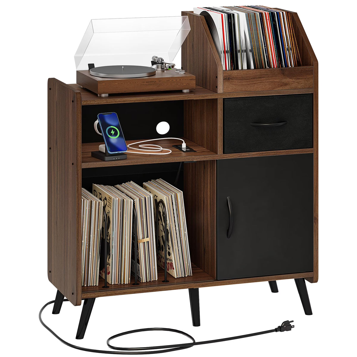Brown Record Player Stand with Storage Y9120
