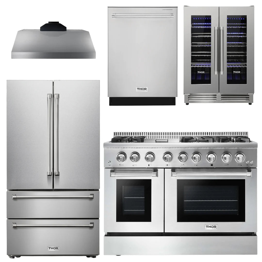 48 In. Dual Fuel Range, Range Hood, Refrigerator, Dishwasher, Wine Cooler Z664