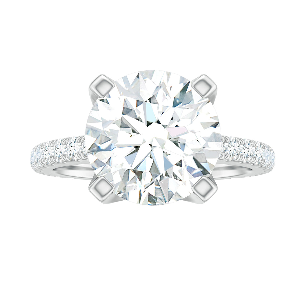 18K White Gold Moissanite Solitaire Engagement Ring with Side Stones B4160