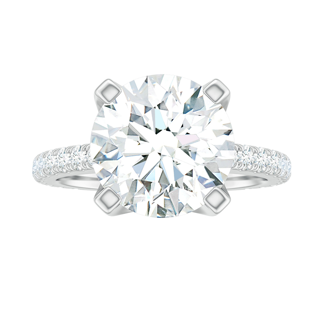 18K White Gold Moissanite Solitaire Engagement Ring with Side Stones B4160