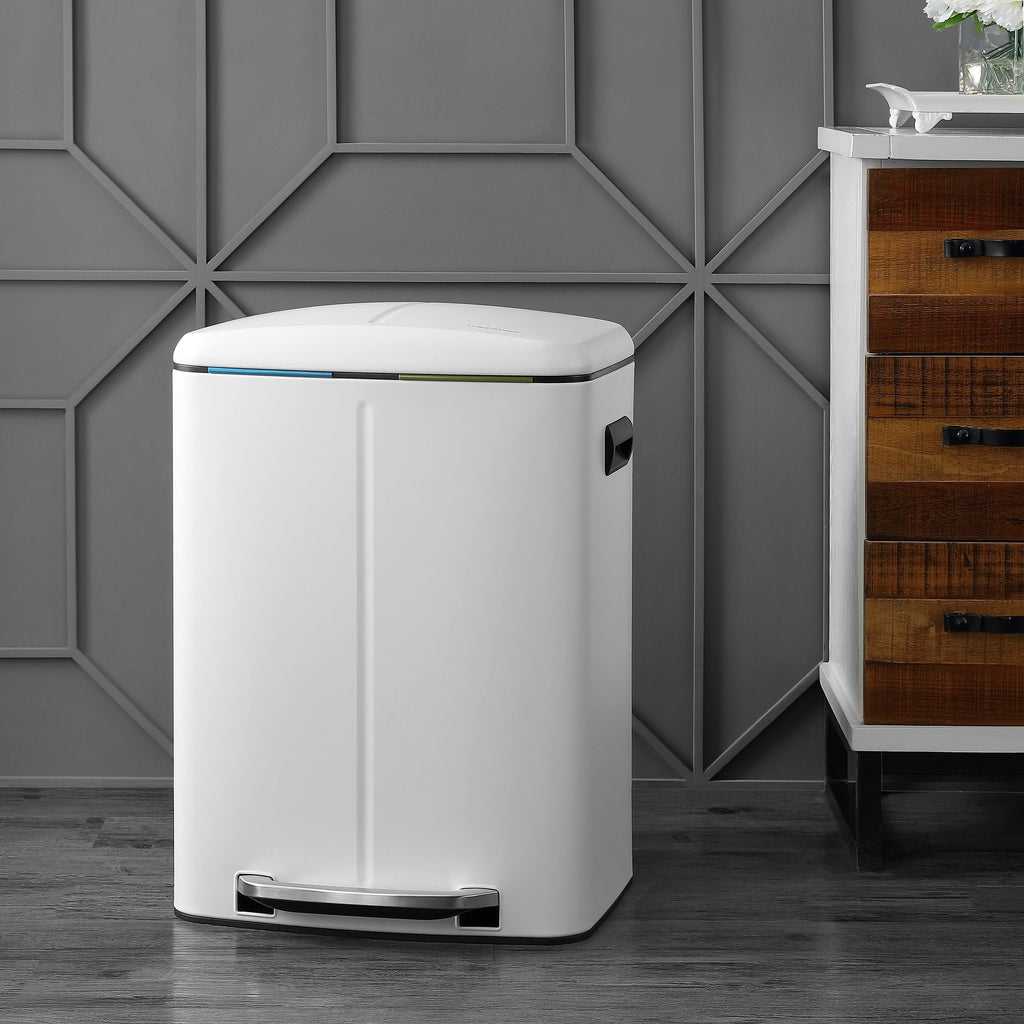 White 10.5-Gallon Double Bucket Trash Can with Lid B7382