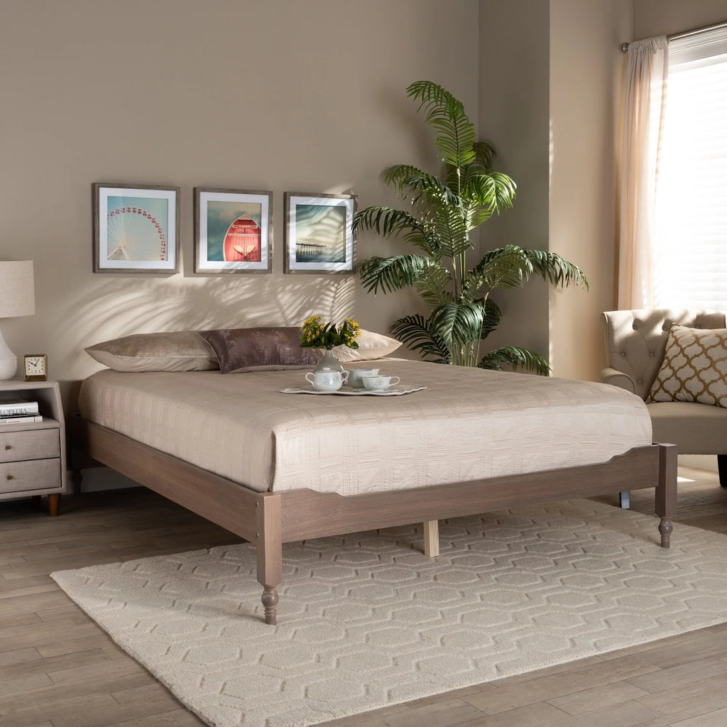 Antique White Wood Platform Bed Frame King T72906