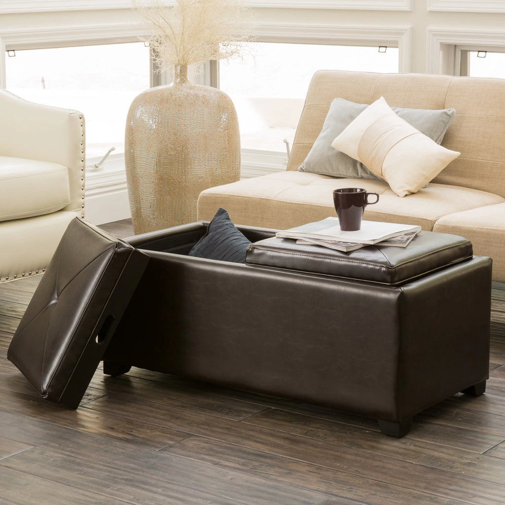 Brown Faux Leather Storage Ottoman W5469