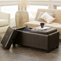 Brown Faux Leather Storage Ottoman W5469
