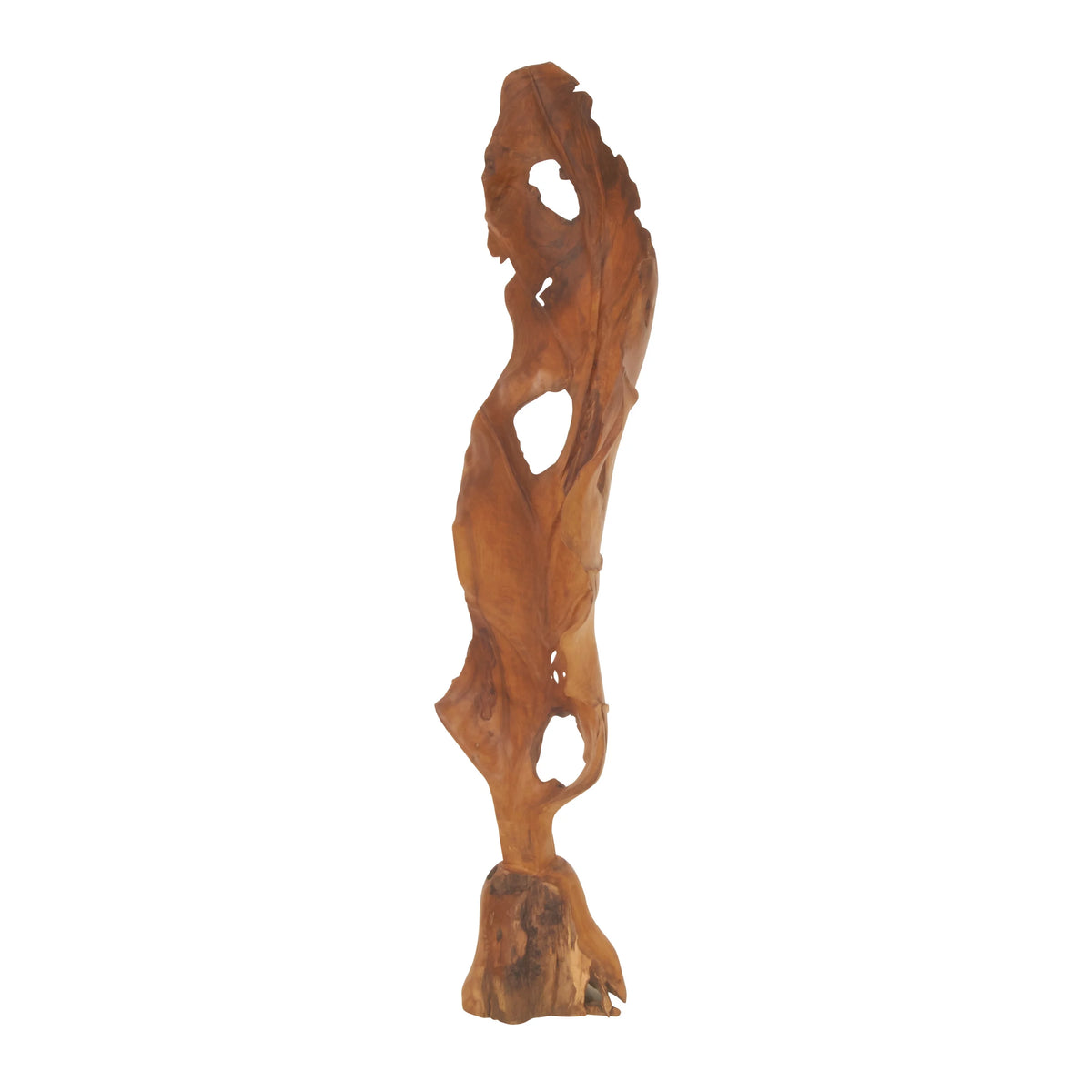 Brown Teak Wood Handmade Live Edge Leaf Sculpture I280843