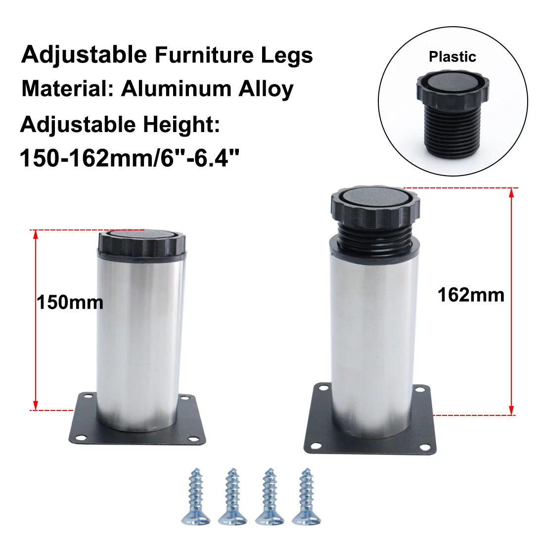 6 Inch Stainless Steel Adjustable Furniture Legs 8pcs K8648