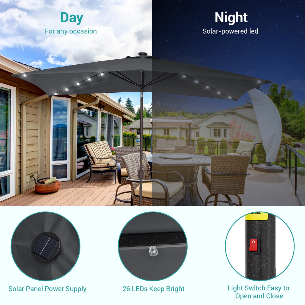 10 x 6.5ft LED Solar Patio Umbrella with Non-Fading Canopy J974