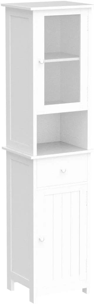 White Tall Bathroom Floor Cabinet with Glass Doors K144904