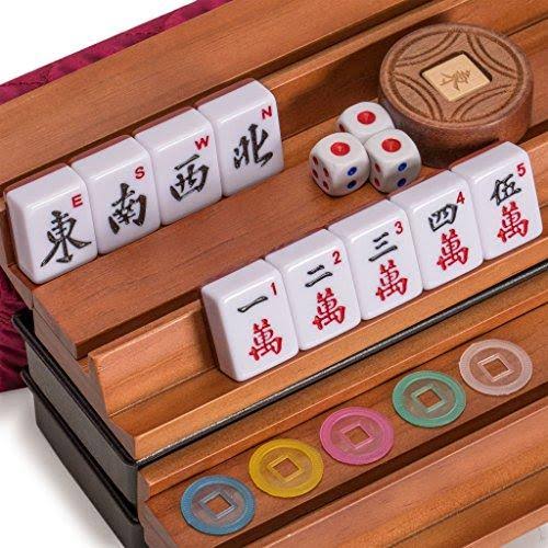American Mahjong Set with 166 Tiles, Soft Case, Racks with Pushers, and Accessories D208242