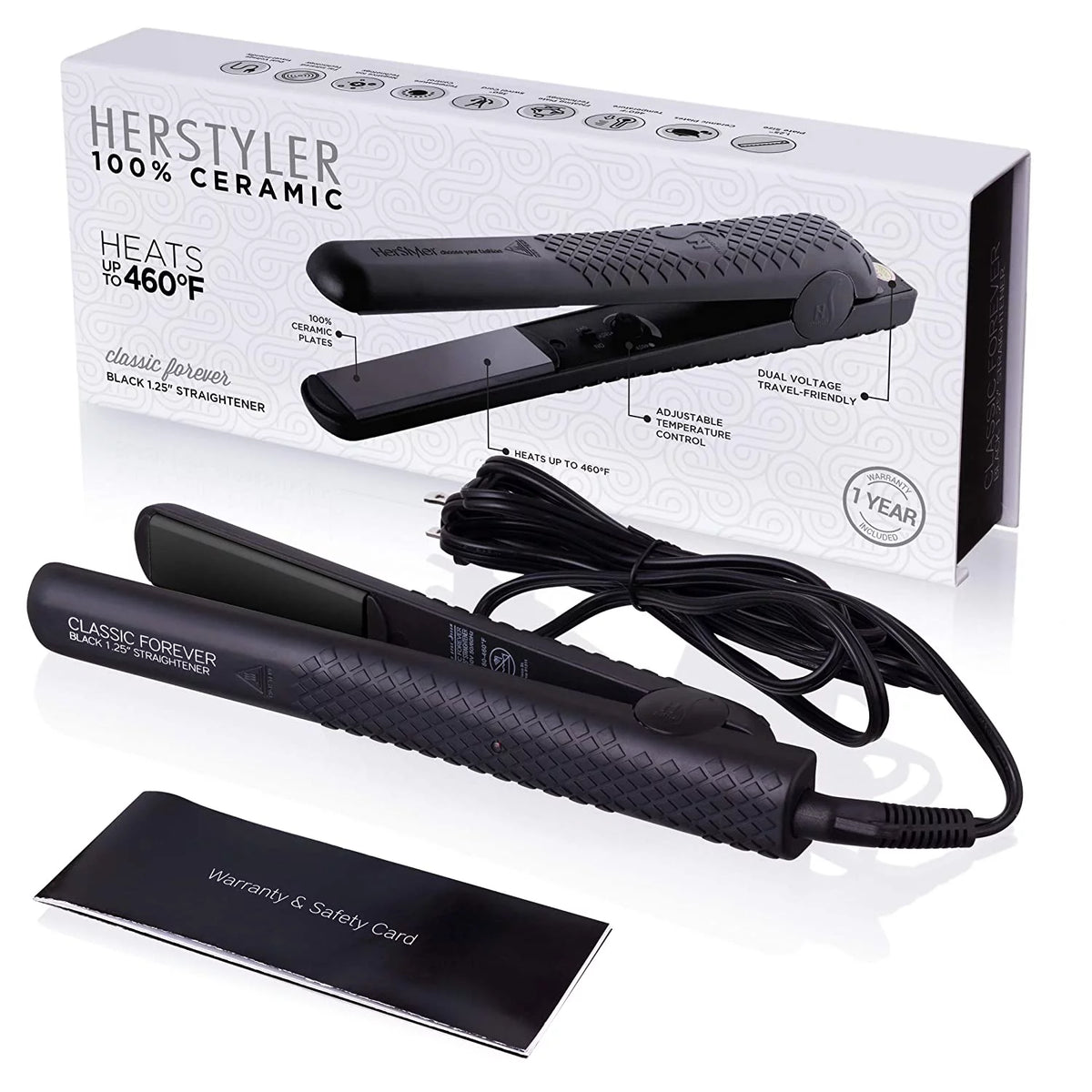 Black 1.25" Ceramic Ionic Flat Iron Hair Straightener M908