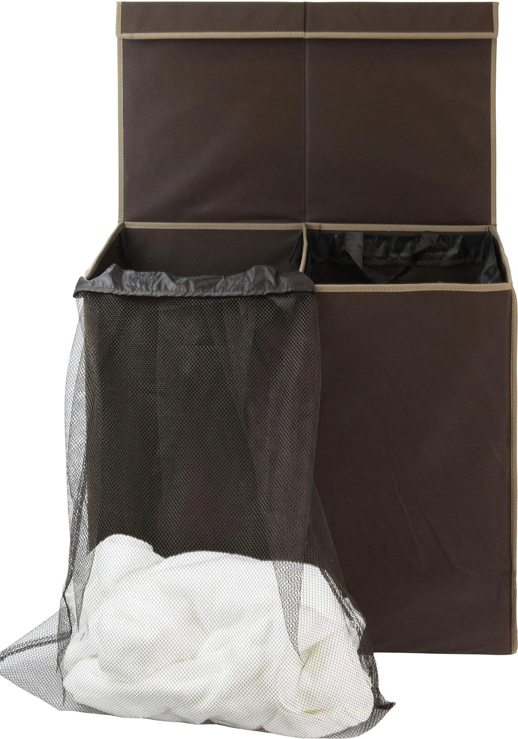 Brown Double Laundry Hamper with Lid and Removable Bags E3776