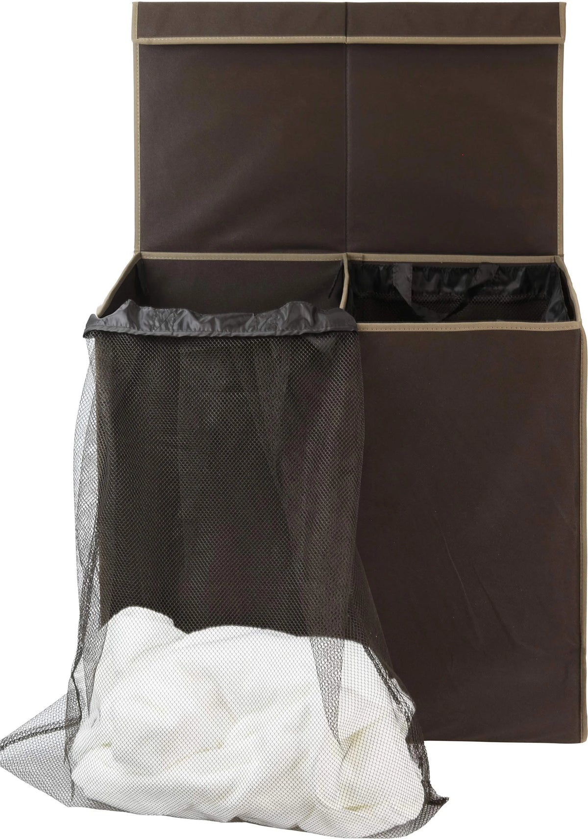Brown Double Laundry Hamper with Lid and Removable Bags E3776