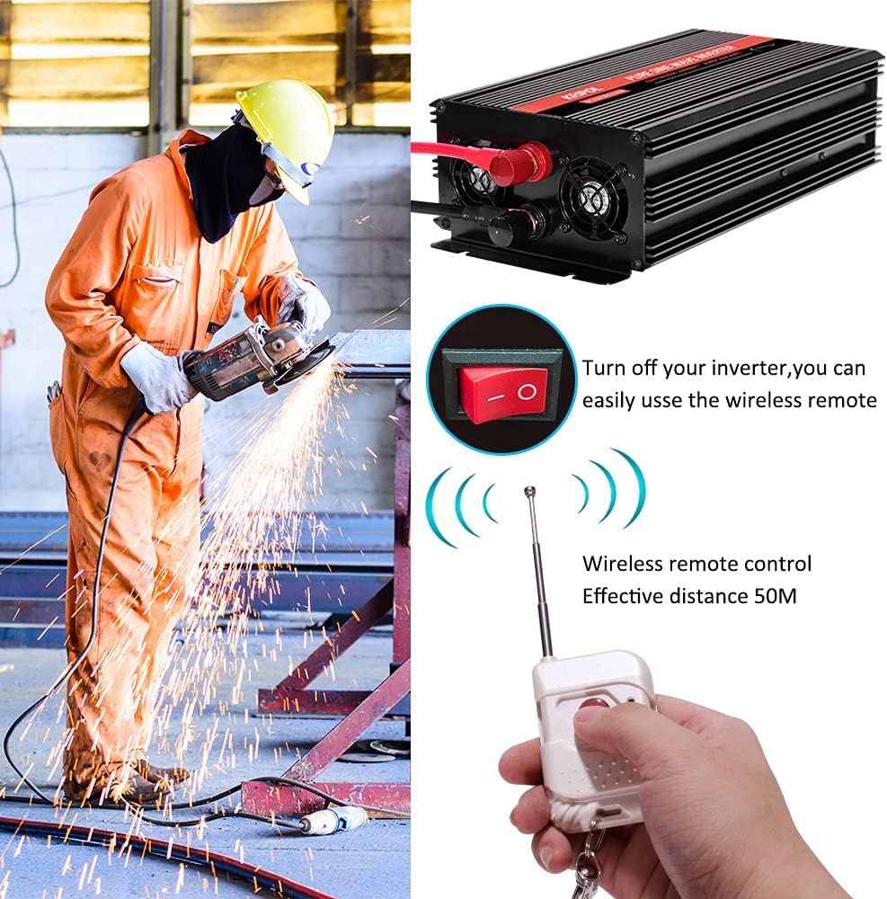 2000 Watt 12V DC to 110v/120v AC Power Inverter with 4 AC Outlets and USB Output Y968791