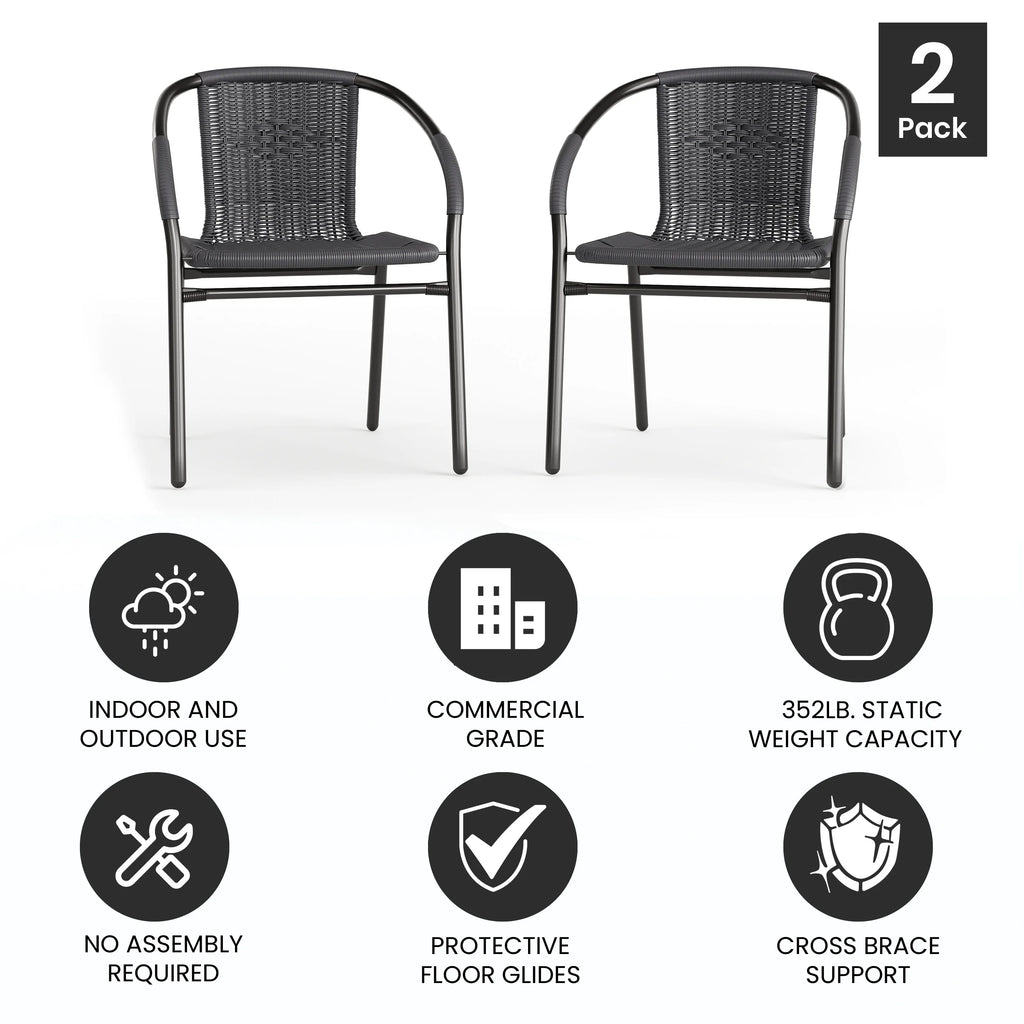2 Pack Gray Rattan Stack Chair E8581