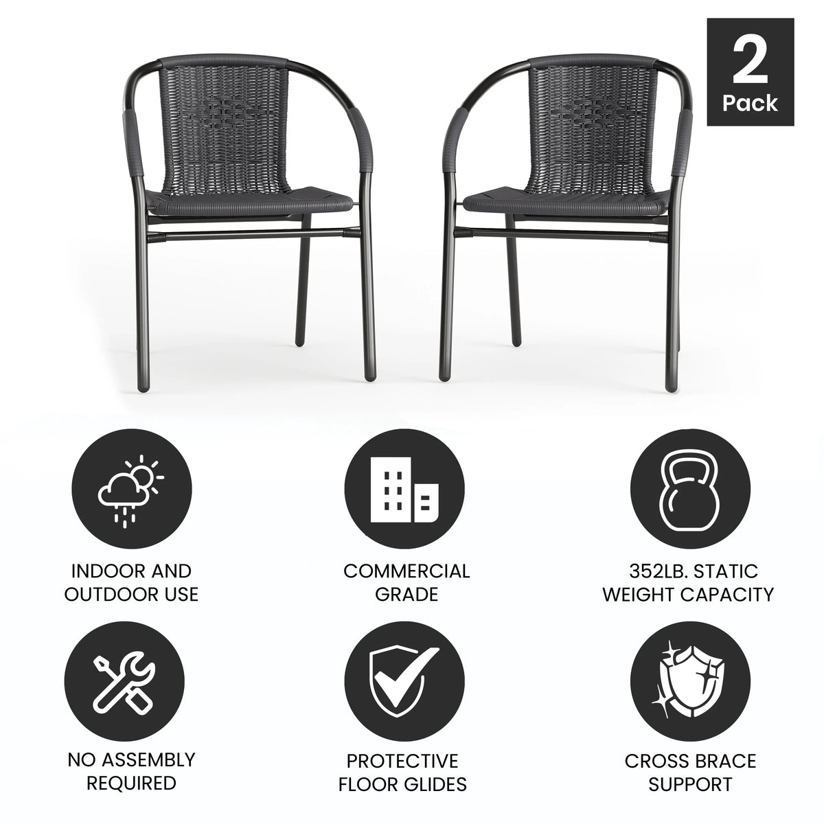 2 Pack Gray Rattan Stack Chair E8581