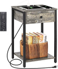 Gray Nightstand End Table with Charging Station and Drawer K57900
