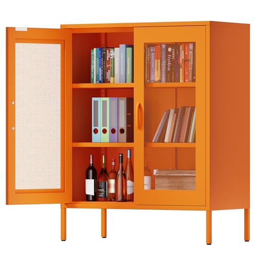 Blue 3 Tier Metal Storage Cabinet with Doors and Shelves J915270